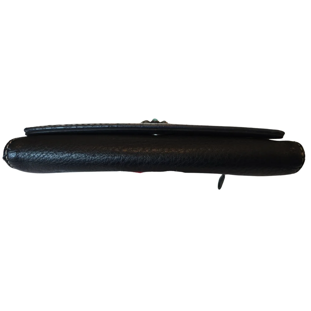 American Bling Western Black Faux Leather Wallet Turquoise Concho‎ Embellishment